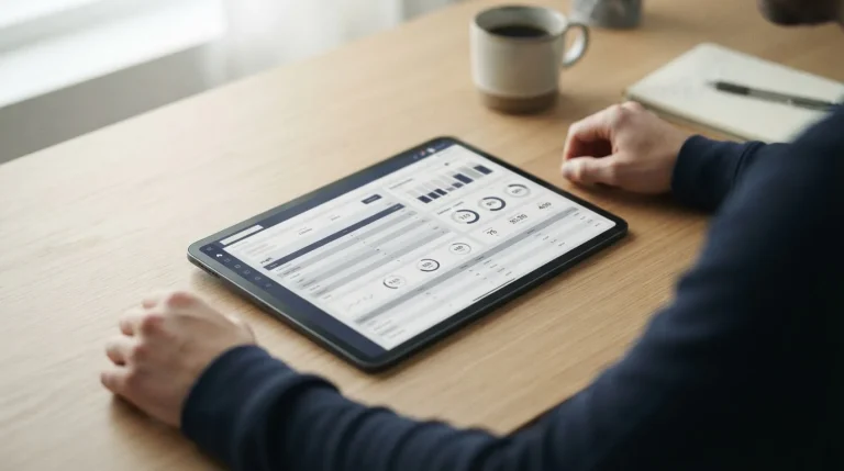 Abstraktes Sportstatistik-Interface auf Tablet mit minimalistischer Ansicht für Kleinsteinzahlungen