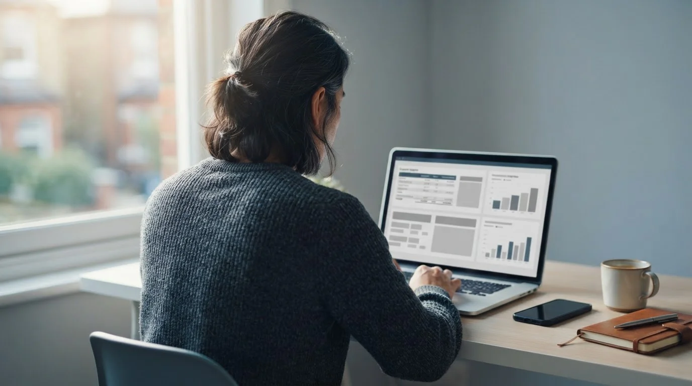 Person am Laptop vergleicht Wettanbieter mit digitaler Bezahloption