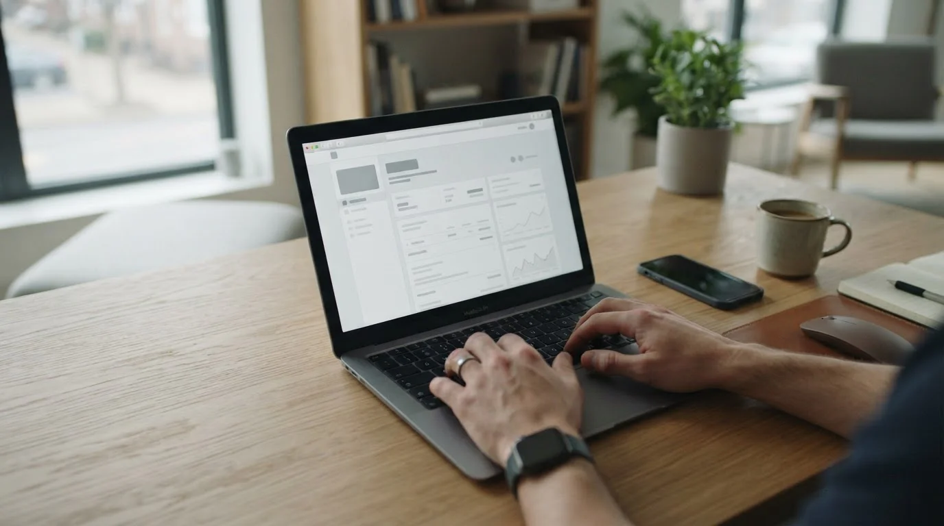 Person nutzt Banking-App für sichere Online-Wetteinzahlung am Laptop