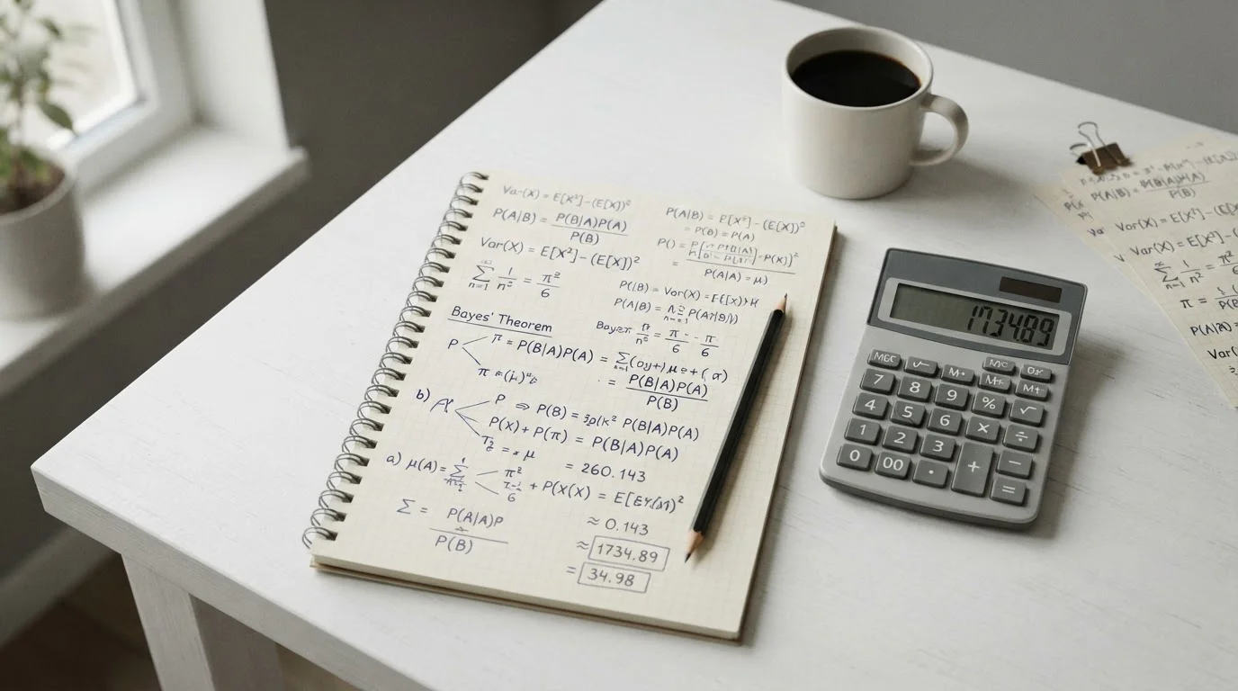 Taschenrechner und Notizblock mit mathematischen Berechnungen zu Kombinationswetten
