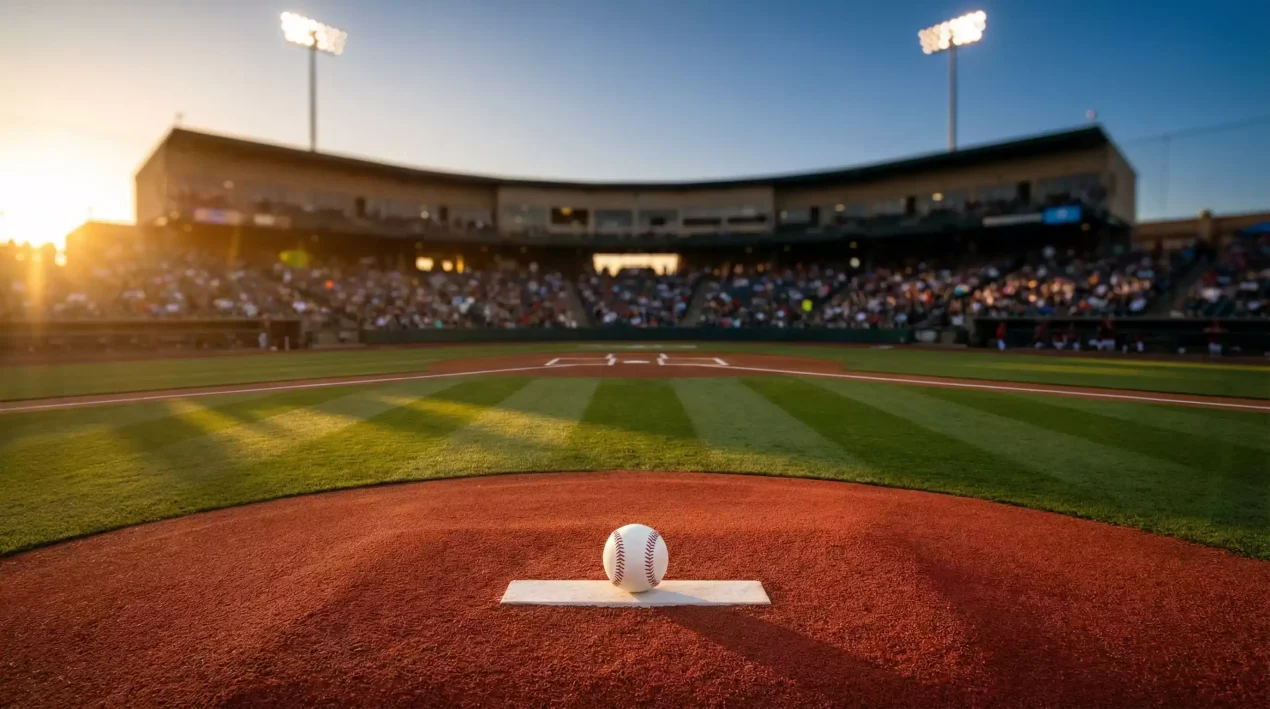 MLB Wetten Einstieg — Baseballstadion mit Blick auf das Spielfeld bei Flutlicht