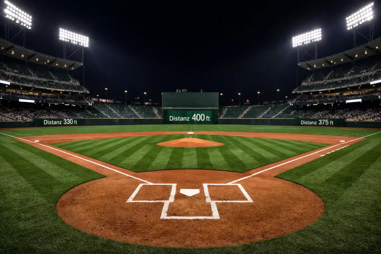 Over/Under Baseball – Blick auf ein MLB-Spielfeld bei Flutlicht