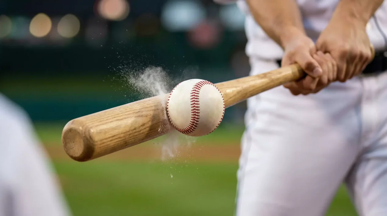 Statcast Daten: Baseball-Schläger trifft Ball mit sichtbarer Flugbahn