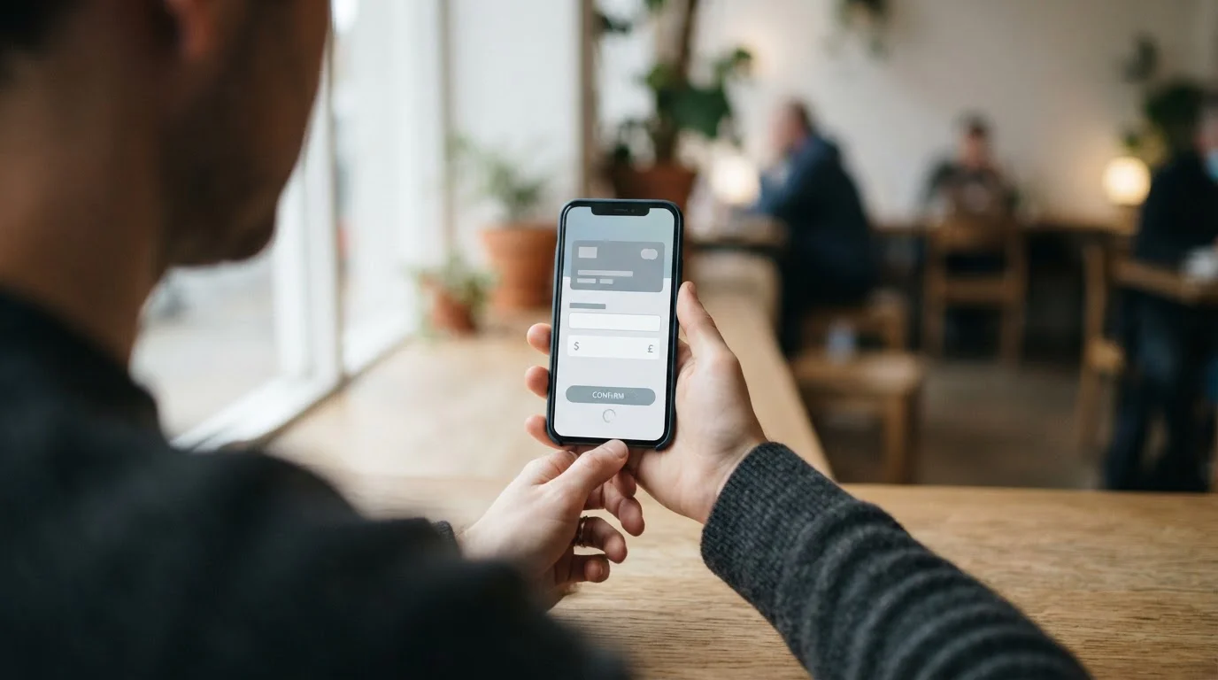 Person führt Online-Zahlung am Smartphone durch