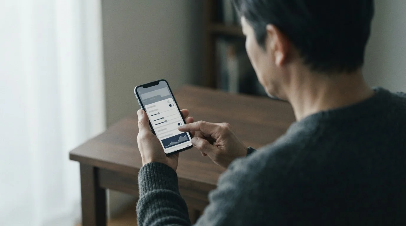 Person setzt Limits in einer App-Einstellung – verantwortungsvoller Umgang mit Sportwetten