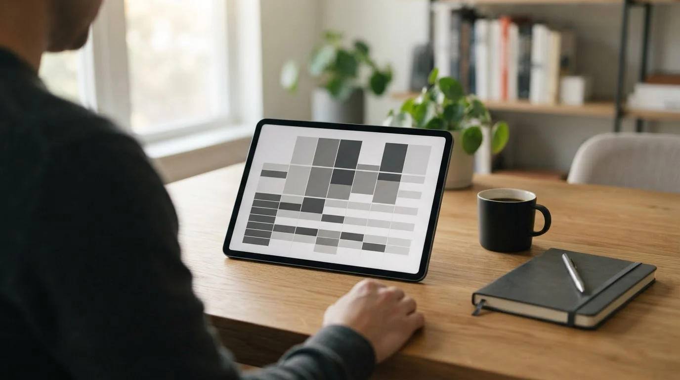 Abstrakter Vergleich von lizenzierten Wettanbietern auf einem Tablet-Bildschirm