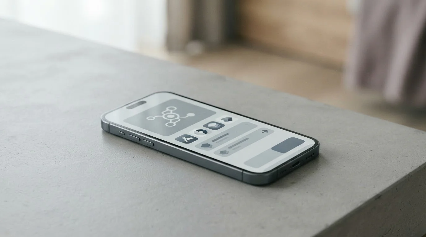 Smartphone mit abstrakten Zahlungsoptionen auf neutralem Hintergrund