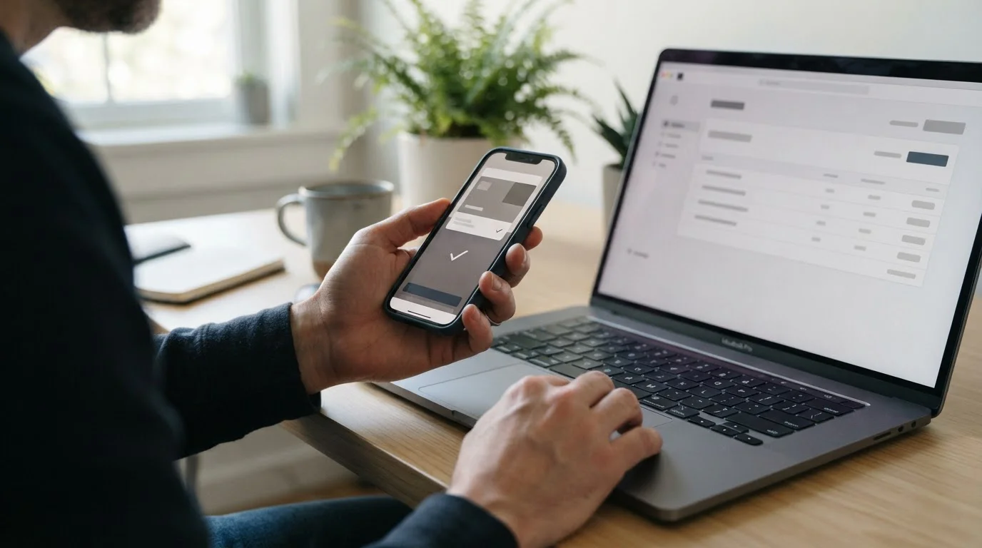 Smartphone über einer Tastatur mit einer Zahlungsbestätigung für ein Wettkonto